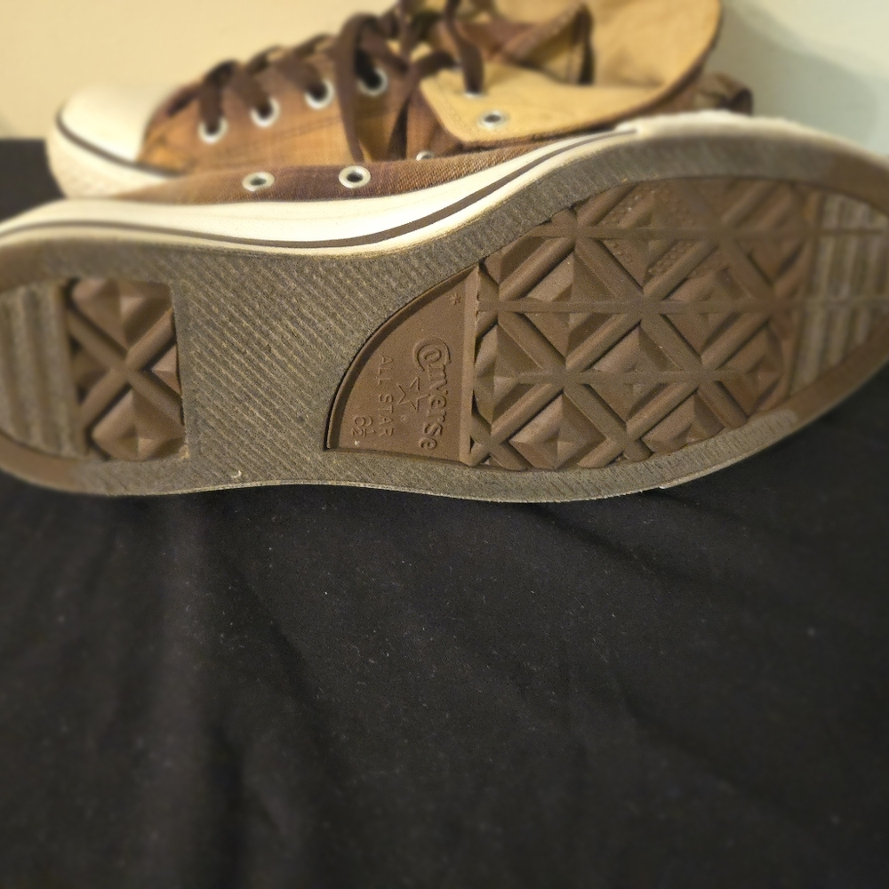 Converse Size 6.5 Chucks Tartan Frames Taylor All Star 112424 Braun - Picture 5 of 11